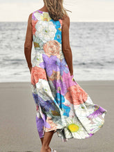 Load image into Gallery viewer, Bright Dreamy Multi-coloured Floral Print Womens Pocket Pinafore Linen Dress