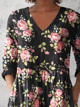 Load image into Gallery viewer, Women's Retro Floral Art Print Casual Cotton And Linen V-neck Top