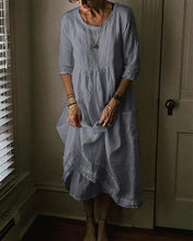 Load image into Gallery viewer, Plus Size Casual Solid Linen 3/4 Sleeve Crew Neck Pockets Dresses