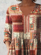 Load image into Gallery viewer, Women's Retro Floral Art Print Casual Cotton And Linen V-neck Top