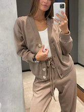 Load image into Gallery viewer, Women's Knitted Buttoned Jacket and Pants Two-piece Set