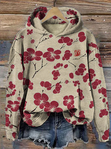 Cherry Blossom Japanese Lino Art Vintage Hoodie