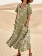 Load image into Gallery viewer, Women's Retro Floral Art Print Casual Linen Pocket Dress