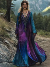 Load image into Gallery viewer, Vintage Viking Tribal Celtic Knot Gradient Linen V-neck Long Kaftan