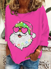 Load image into Gallery viewer, Women&#39;S Pink Santa Christmas Printed Crew Neck Sweatshirt