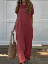 Load image into Gallery viewer, Women's Turndown Collar Linen Pocket Dress