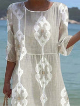 Load image into Gallery viewer, Women's Casual  Round Neck Mid Sleeve Print Cotton and Linen Dress