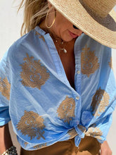 Load image into Gallery viewer, Casual embroidered cotton and linen shirt top