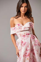 Load image into Gallery viewer, Evening Gown Pink Floral Print Off The Shoulder Slit Maxi Dress