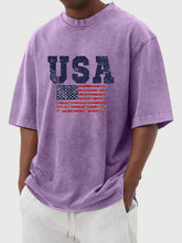 Load image into Gallery viewer, Men's vintage washed USA flag printed short sleeve T-shirt