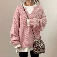 Load image into Gallery viewer, Casual Knit V Neck Linen Pattern Sweater