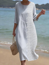 Load image into Gallery viewer, Women's Casual  Round Neck Mid Sleeve Print Cotton and Linen Dress