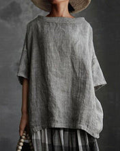 Load image into Gallery viewer, Women Boat Neck Half Sleeve Solid Loose Plus Size Casual Linen Tops