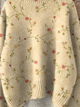 Load image into Gallery viewer, Retro Lovely Floral Art Print Knit Turtleneck Pullover Sweater
