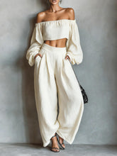 Load image into Gallery viewer, Women's Minimalist Linen Blend Strapless Long-sleeved Blouse And Wide-leg Pants Set