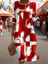 Load image into Gallery viewer, Women's Casual  Round Neck Mid Sleeve Print Cotton and Linen Dress