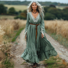 Load image into Gallery viewer, Women's Vintage Pastoral Style V-neck Linen Long-sleeve Maxi Long Dress