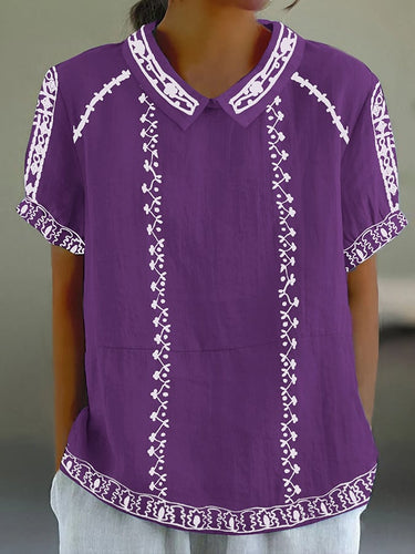 Women's Retro Floral Texture Design Casual Tops