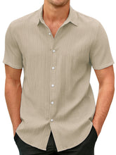 Load image into Gallery viewer, Men's Cotton And Linen Striped Jacquard Casual Loose Short-sleeved Shirt