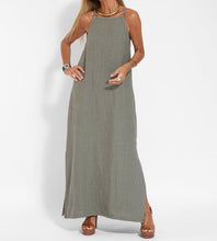 Load image into Gallery viewer, Elegant Solid Color Cotton Linen Sleeveless Long Dress