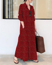 Load image into Gallery viewer, Casual Print Cotton Linen Shirt Collar Long Sleeve Maxi Dress