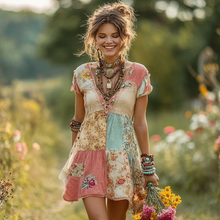 Load image into Gallery viewer, Women's Retro Floral Short Sleeve Dress
