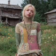 Load image into Gallery viewer, Vintage Boho Floral Patchwork Art Women's Knit Crew Neck Sweater