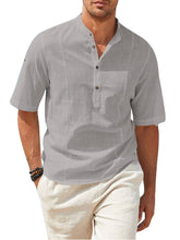 Load image into Gallery viewer, Mens Cotton Linen Henley Shirt Casual Button Down Short Sleeve Tropical Shirts Summer Beach T Shirts