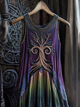 Load image into Gallery viewer, Vintage Viking Celtic Tree Gradient Linen Comfy Midi Dress