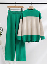 Load image into Gallery viewer, Women's Colorblock Slit Sweater Wide Leg Pants Casual Matching Set