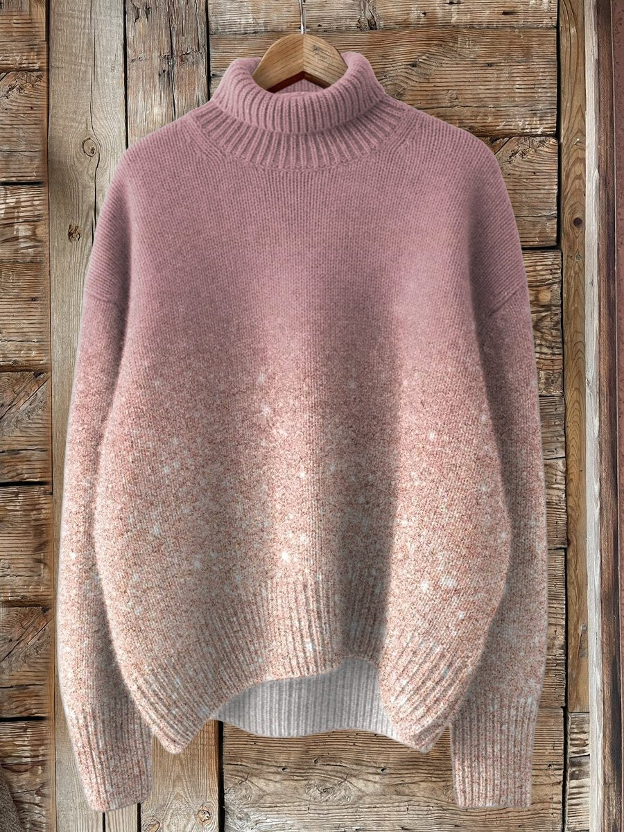 Gradient Glitter Pattern Printed Knit Turtleneck Pullover Sweater