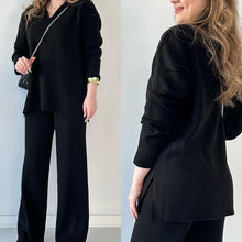 Load image into Gallery viewer, V-neck casual slit knitted two-piece set