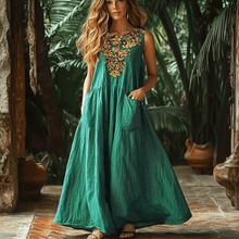 Load image into Gallery viewer, Women's Vintage Bohemian Simple Sleeveless Oversized Linen Maxi Dress