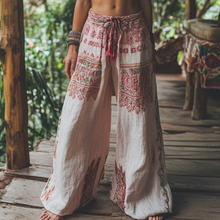 Load image into Gallery viewer, Bohemian Holiday Style Retro Linen Floral Ethnic Totem Print Casual Pants