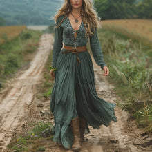 Load image into Gallery viewer, Women's Vintage V-neck Bohemian Pastoral Style Long-sleeve Maxi Long Dress