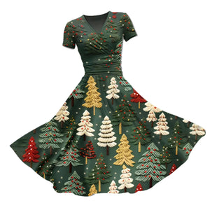 Retro Shining Christmas Tree Print Maxi Dress