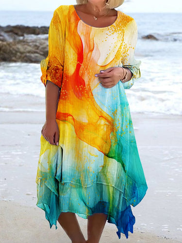 Women's Watercolor Splash Fluid Art  Casual Resort Dress