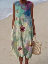 Load image into Gallery viewer, Women'S Round Neck Sleeveless Color-Block Printed Dress