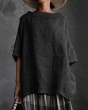 Load image into Gallery viewer, Women Boat Neck Half Sleeve Solid Loose Plus Size Casual Linen Tops