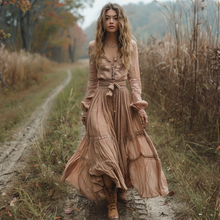 Load image into Gallery viewer, Women's Retro V-neck Country Pastoral Linen Style Long-sleeve Casual Maxi Long Dress
