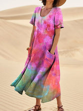 Load image into Gallery viewer, Women's Flowers Gradient Texture Linen Pocket Dress