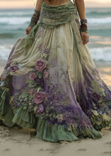Load image into Gallery viewer, Vintage Boho Floral Patchwork Art Flowy Casual Linen Skirt