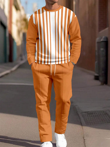 Men's Colorblock Round Neck Casual Sports Set 053