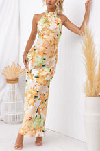 Load image into Gallery viewer, Happier Now Satin Floral Halter Maxi Dress