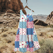 Load image into Gallery viewer, Vintage Floral Patchwork Art Linen Blend Tank Dress 5842