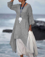 Load image into Gallery viewer, New Solid Color Linen Dress Loose Long-Sleeved Cotton Dress