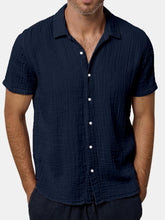 Load image into Gallery viewer, Men's Solid Color Casual And Comfortable Hidden Plaid Short-sleeved Shirt