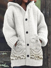 Load image into Gallery viewer, Vintage Floral Embroidered Lace Cozy Knit Hooded Cardigan