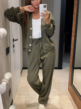 Load image into Gallery viewer, Women's Knitted Buttoned Jacket and Pants Two-piece Set