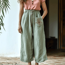 Load image into Gallery viewer, Women's Linen Bohemian Floral Pocket Cropped Harem Trouser Pants